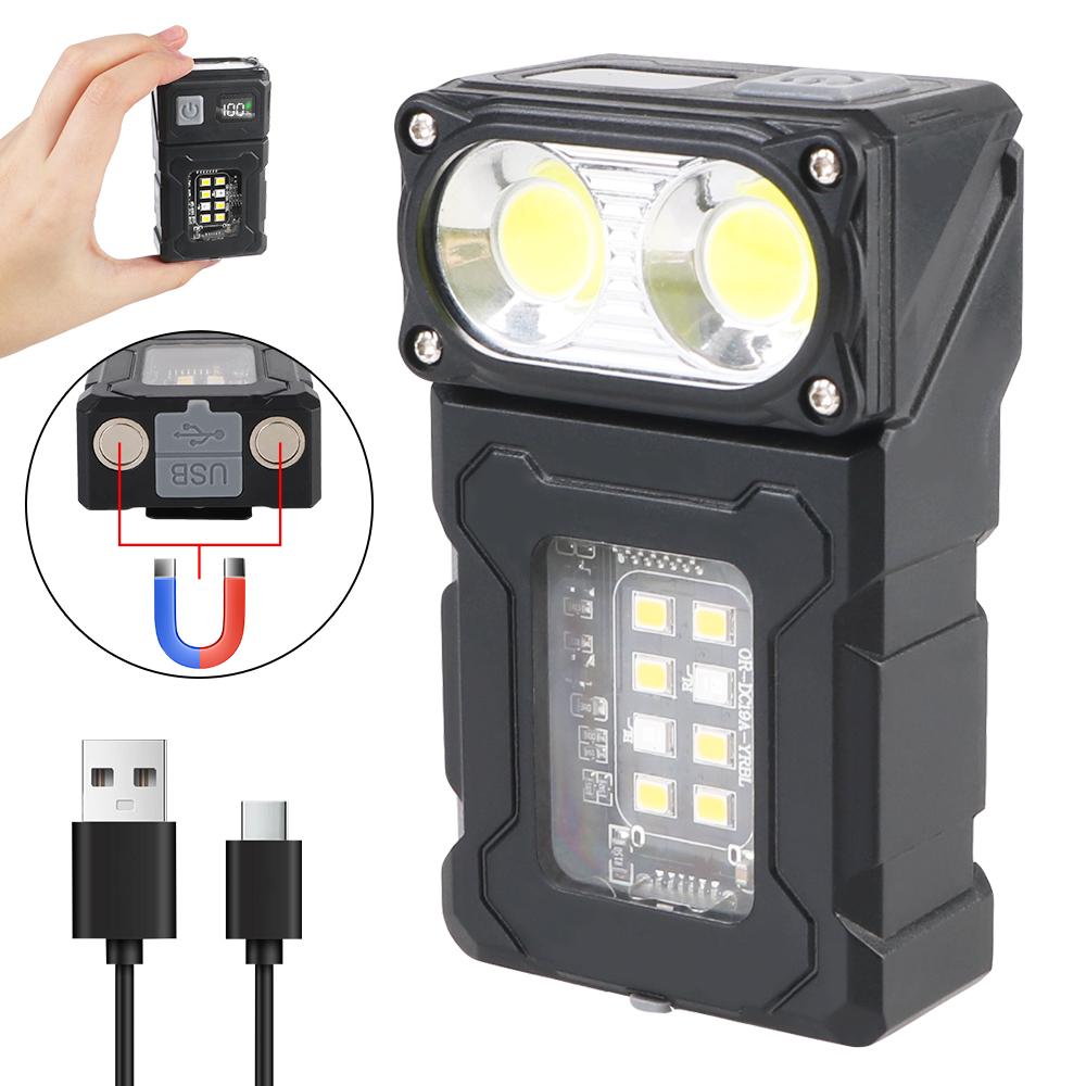 Emergency Light Hiking Camping Working Portable Adjustable Angle Flashlight Tail Magnetism USB Rechargeable Multifunctional Side Lamp