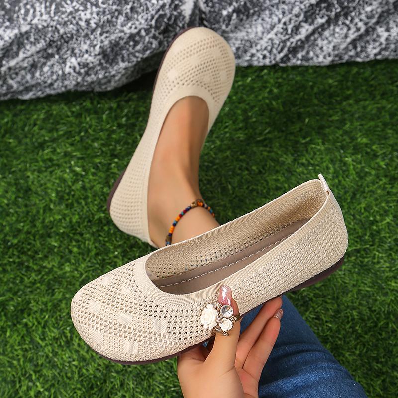 Hot Selling Women's Round Toe Flats Solid Color Knitted Slip-On Shoes Casual Breathable Ballet Flats Women's Mesh Flats Loafers