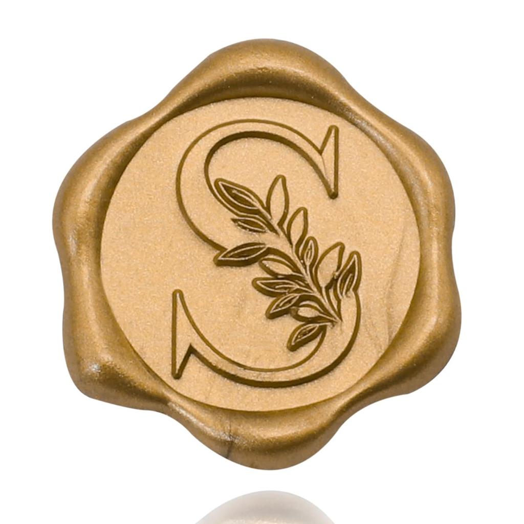 100 Pack Letter S Wax Seal Stickers - Antique Gold Botanical Leaves Initial Alphabet Self-Adhesive Wax Stickers for Wedding Part