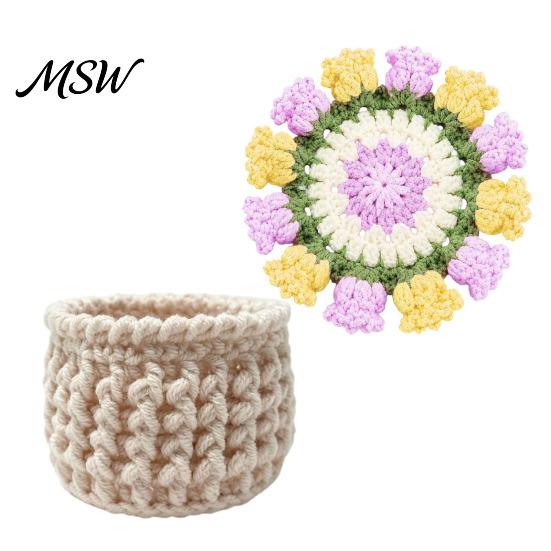 Handmade Cotton Drink Mats Crochet Flower Bouquet Coaster, Knit Rose Mug Mat Transforms Into Bouquet, 2-in-1 Soft Yarn Rugs Coaster Table Mat,