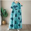 Short Sleeve Plus Size Cotton Vintage Floral New In Dresses for Women Casual Loose Long Summer Dress