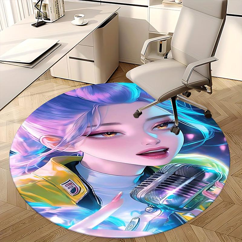 1pc Anime Cartoon Design Round Carpet - Office Chair Pad, Desk Mat, Non-Slip Rug for Home Decor, Living Room, Bedroom, Game Room, Dormitory, Seasonal