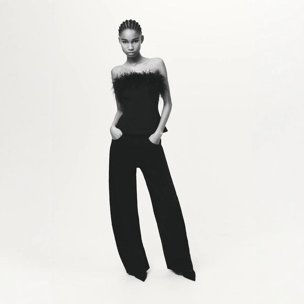 Autumn European & American Style Feather Bustier Slim One-Shoulder Camisole