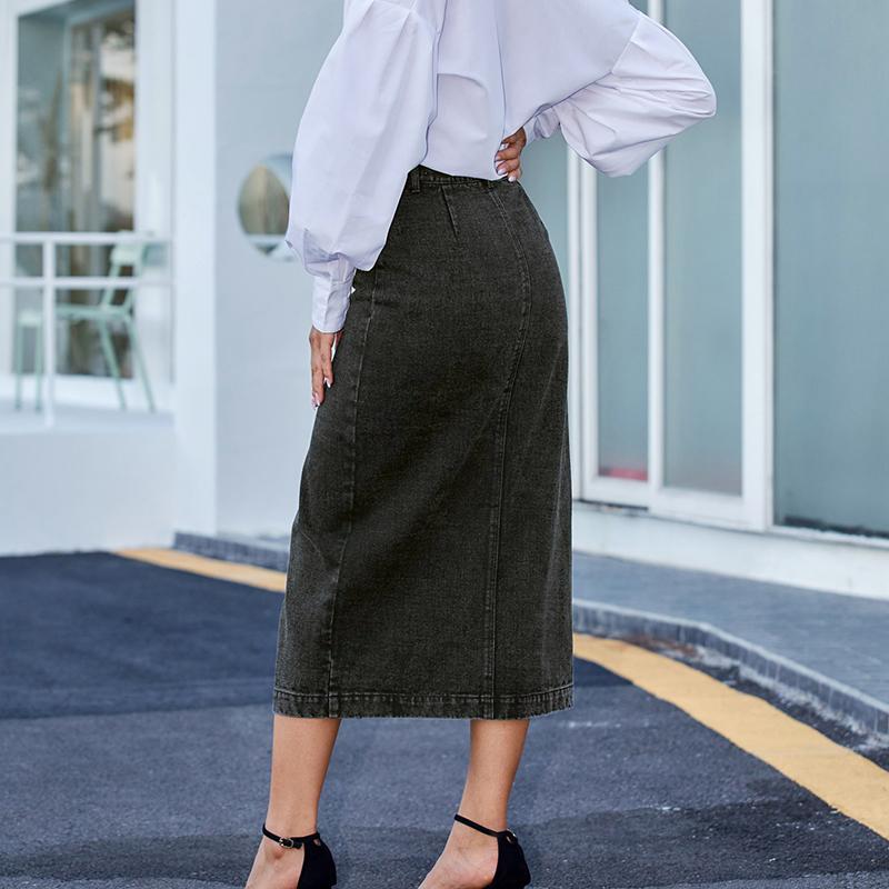 Женская джинсовая юбка с высокой талией, однобортная, облегающая бедра