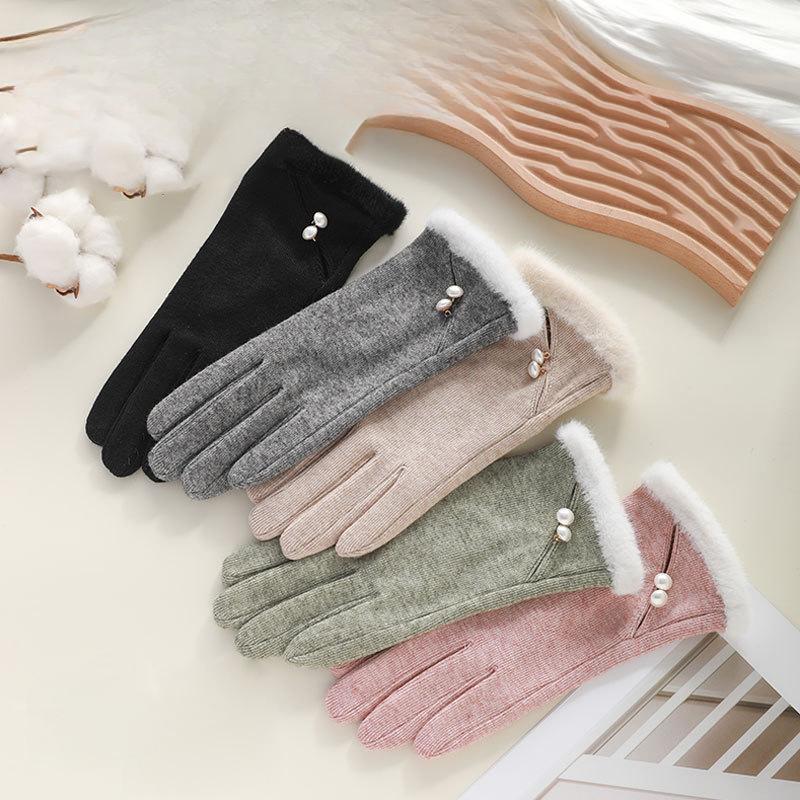 Осенне-зимние перчатки для женщин, тонкие эластичные из немецкого бархата, для активного отдыха, езды на велосипеде и вождения, с сенсорным экраном, зимние теплые перчатки из искусственной шерсти