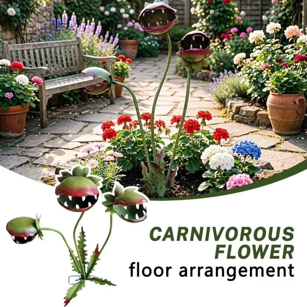 Rust-proof Carnivorous Plant Floral Stakes Colorful Painted Yard Art Outdoor Yard