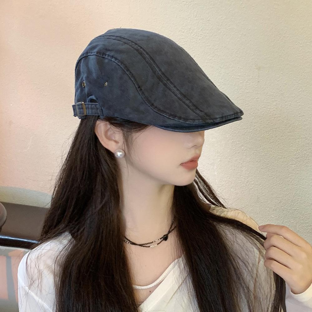 Берет осень и зима Do Old Forward Cap Rub Color Stitching Retro Front Cap Женская трендовая модная кепка с язычком утки