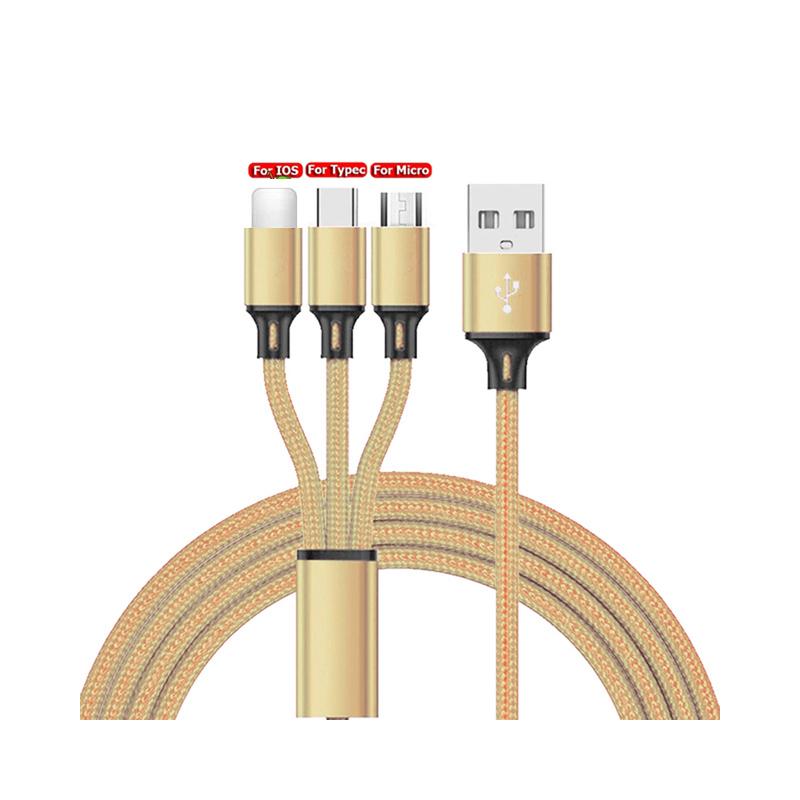 Weaving One To Three Data Cables Usb Port Multiple 3In1 Micro USB Type C Charger Cable For Ios/Android/Type-C USB Charging Cable