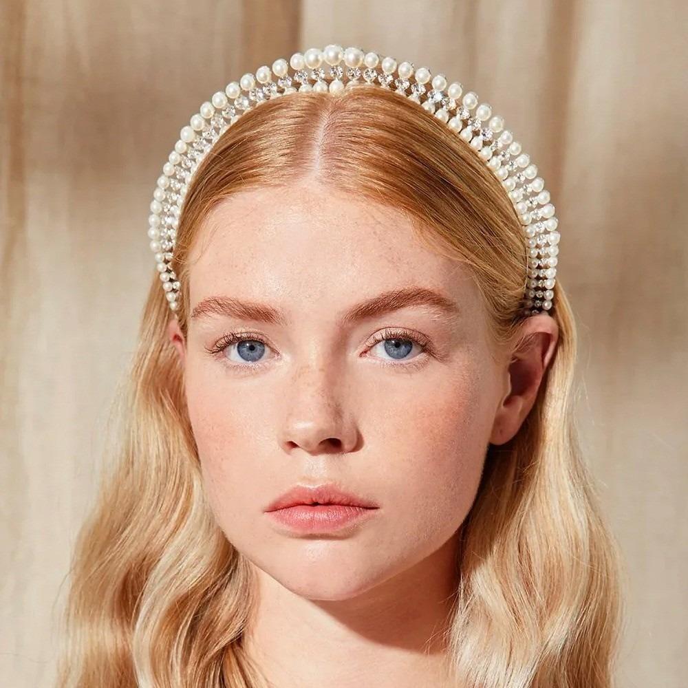 Exquisite Princess Crown Headband Elegant European Hairband Hair Hoop Pearl Headwear Wedding