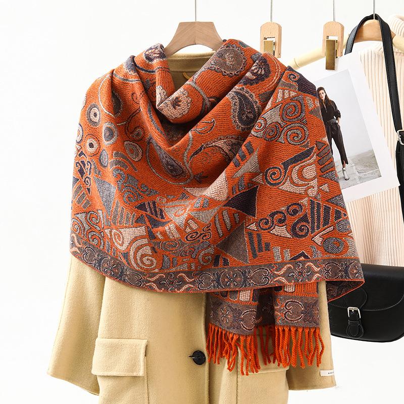 Jacquard Scarf Women's Winter Thickened Warm Ethnic Style Shawl High End New Imitation Cashmere Scarf