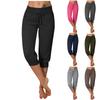 Women's Fashion Casual Solid Color Elastic Waist Drawstring Lace Cropped Pants
