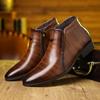 2025 New Mens Pointed Toe Chelsea Boots Striped Embossed Side Zipper Ankle Boots Comfortable Wear-Resistant Casual Leather Shoes
