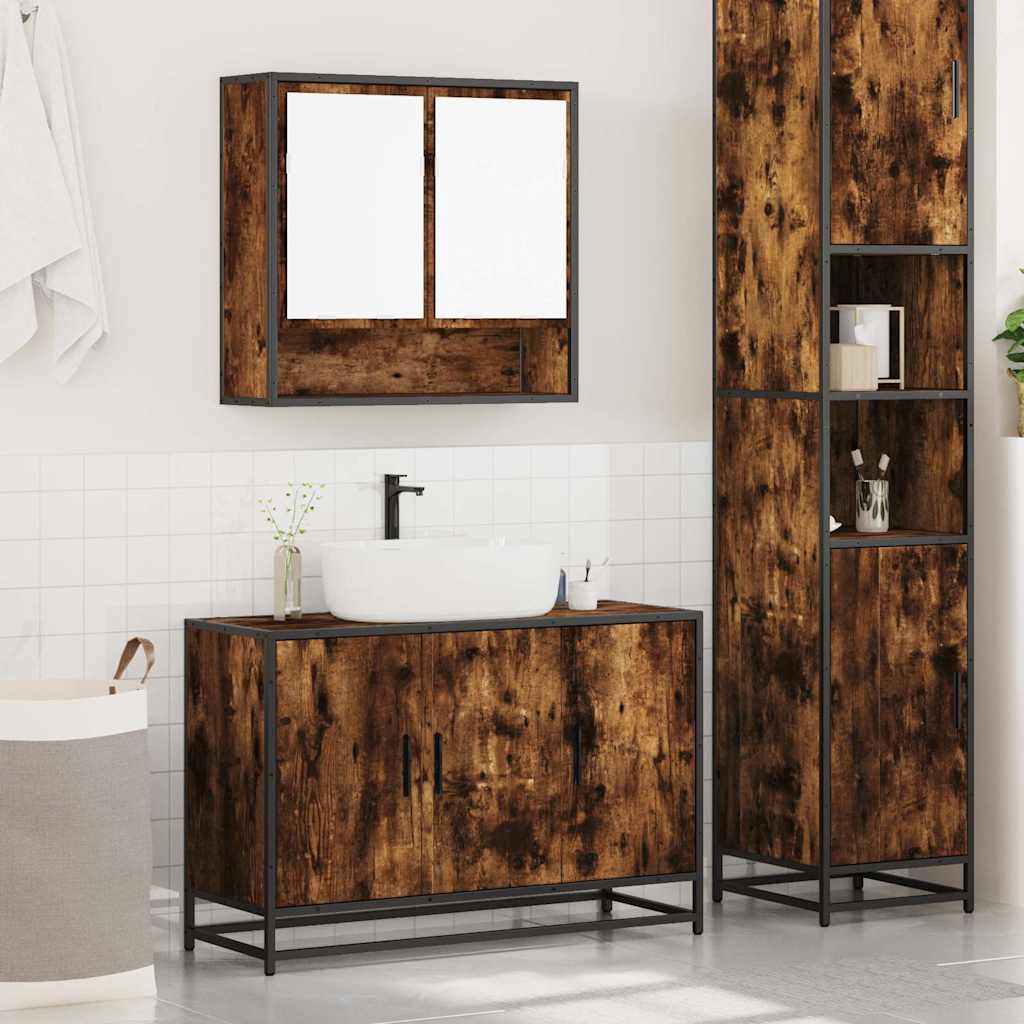 2 piece bathroom furniture set smoked oak wood based material