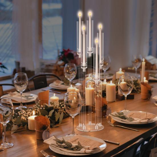 Candle Holder Centerpiece Candelabra Centerpieces, Tall Candelabra, Clear Taper Candlestick Holder, 5 Arm Candlesticks Acrylic Wedding with Shade, LED