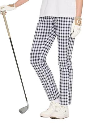 Штаны Coq Sportif Golf Quarter Gingham BK00 [Le Golf], Длина, Клетка, Эластичные, Воздухопроницаемые, Стильные, Гольф, LG5SLP50L, Женские, (черный)