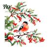 Home Window Art Bullfinch And Red Berries Static Glass Sticker, Watercolor Winter Bird Decal, Christmas Decorations Removable PVC Cling for