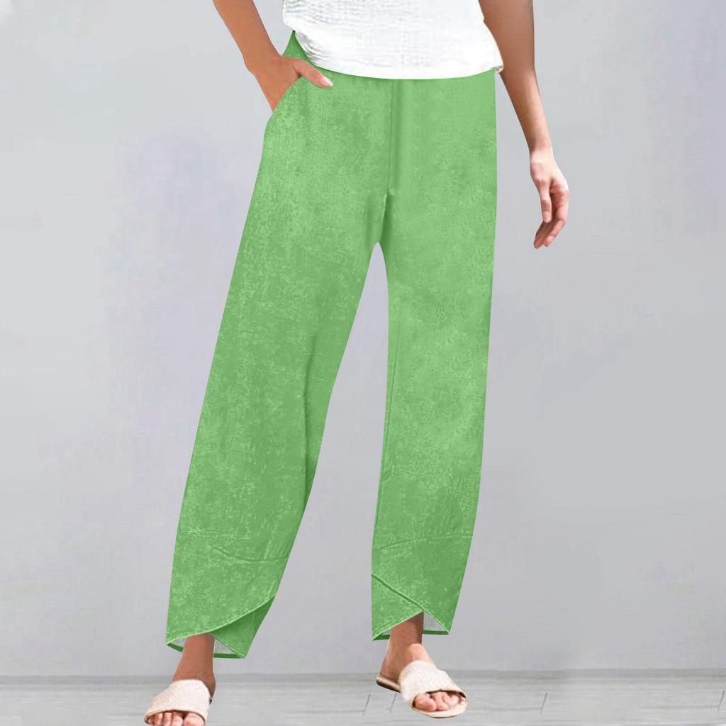 Брюки женские летние повседневные широкие брюки с эластичной резинкой на талии и карманами