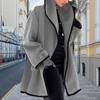 Women Fall Winter Jacket Loose Color Matching Lapel Long Sleeve Contrast Color Mid Length Pockets Cardigan Thick Warm Lady Streetwear Coat