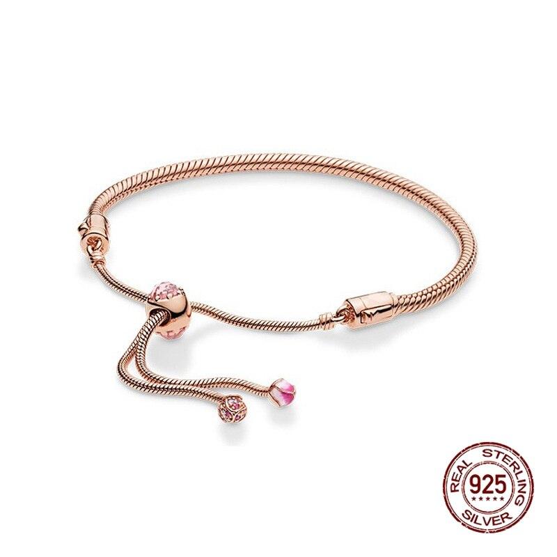 925 Silver Beads Charm Adjustable Snake Bone Chain Bracelet Simple Classic DIY Accessory Base Bracelet