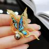 Gold Plated Abalone Shell Butterfly Brooch with Zircon & Pearl