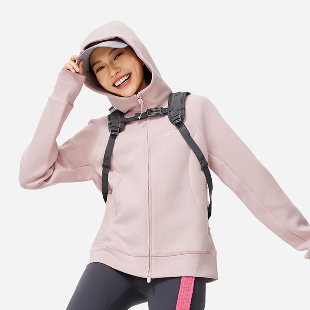 Li-Ning Однотонный кардиган с капюшоном, женский топ, светло-розовый AWDU970-8