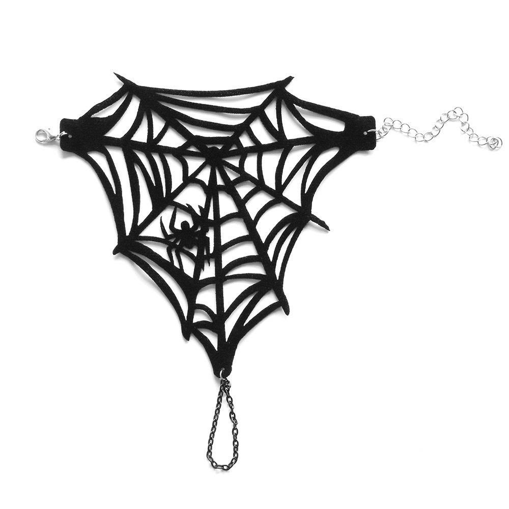Velvet Spider Web Bracelet Black Spike Adjustable Hand Chain Gothic Bracelet Role Playing
