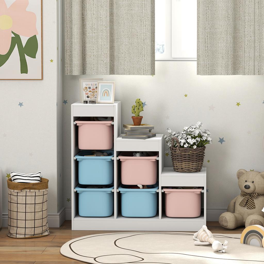 Toy Storage Organiser w/ 6 Removable Bins Ages 3-8 Multi-colour