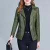 Stylishe Short Faux Leather Jacket Women Green Zipper Korean Style Office Lady Blazer Coat Slim Black Female Jackets Spring Fall