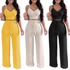 Two Pieces Outfit for Women V-Neck Sleeveless Strappy Crop Top Wide Leg