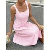 Women Casual Fashion Square Neck Sleeveless Color Block Striped High Waist Long Dress