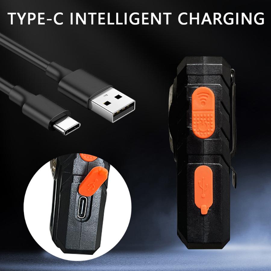 Мини-портативный фонарик 2*XPE, перезаряжаемый через USB-C, карманный фонарик, COB-прожектор, EDC-магнитный фонарь, фонарь с волновой индукцией для куртки
