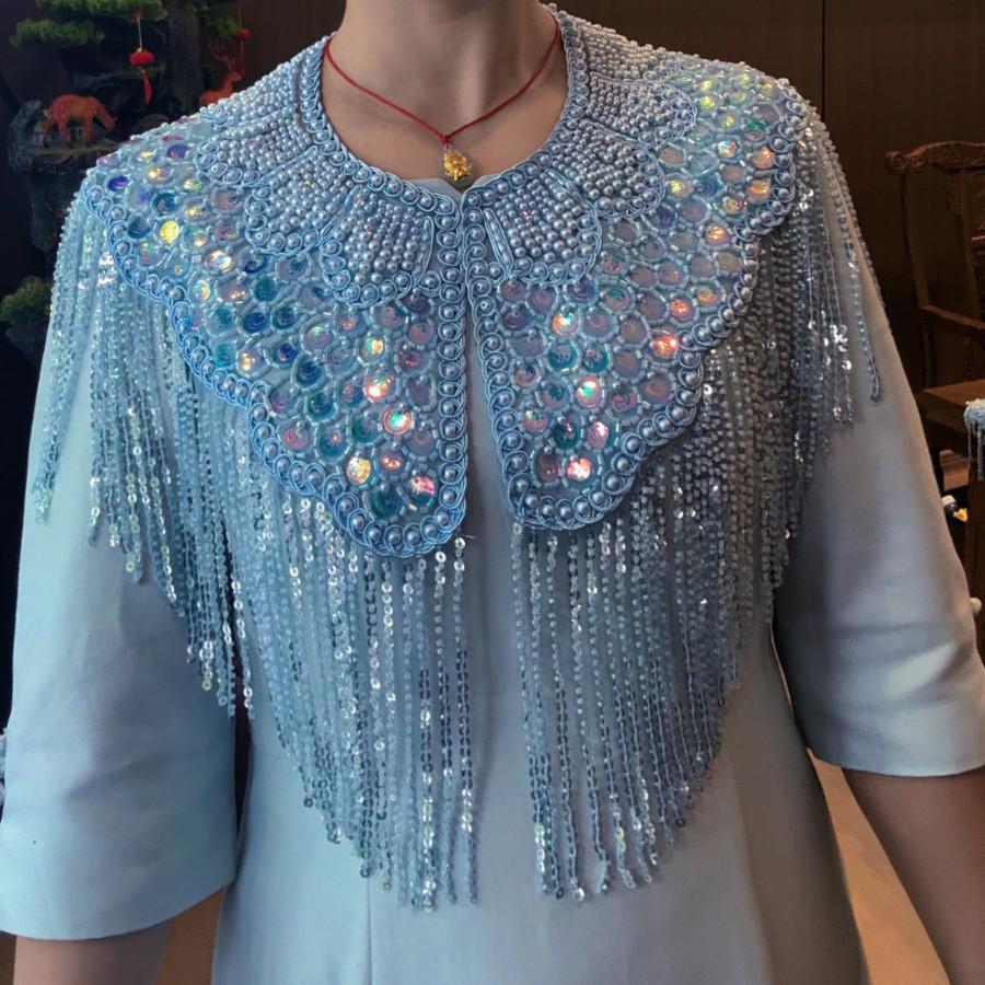 Yangge Drama Qipao Dress Cape: Sequined Tassel Shawl