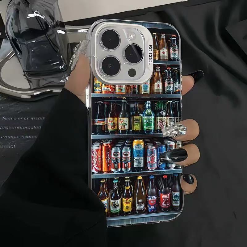Интересный Креативный Чехол для Телефона iPhone 16 15 13 14 12 11 Pro Max Plus X XS XR в Виде Холодильника с Пивом и Напитками, Ударопрочный Жесткий Чехол