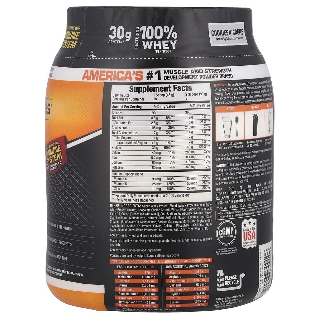 Super Advanced Whey Protein, Cookies & Cream, 810G (1.78Lb)