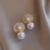 Korean Fashion Minimalist Earrings with Large Pearls and Diamonds Niche Style Light Luxury High-end Design Earrings