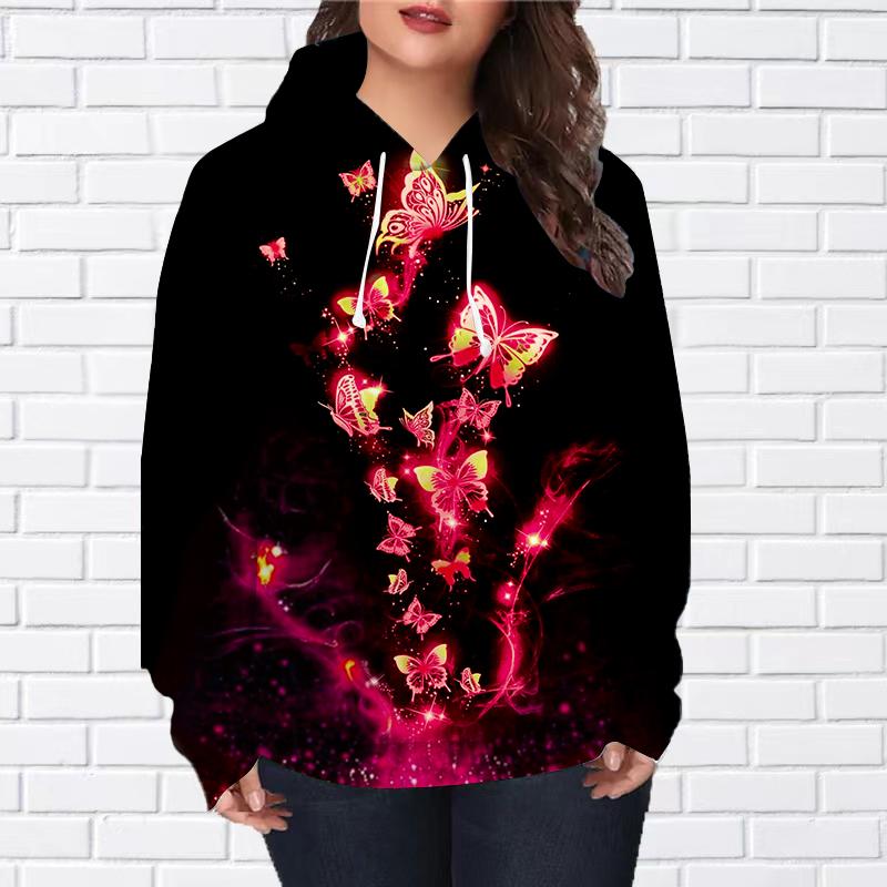 Женская мода Фиолетовый Бабочка Принт Свободные Толстовки Топы Блузка Свитшот Повседневный Длинный Рукав Пуловер Топы