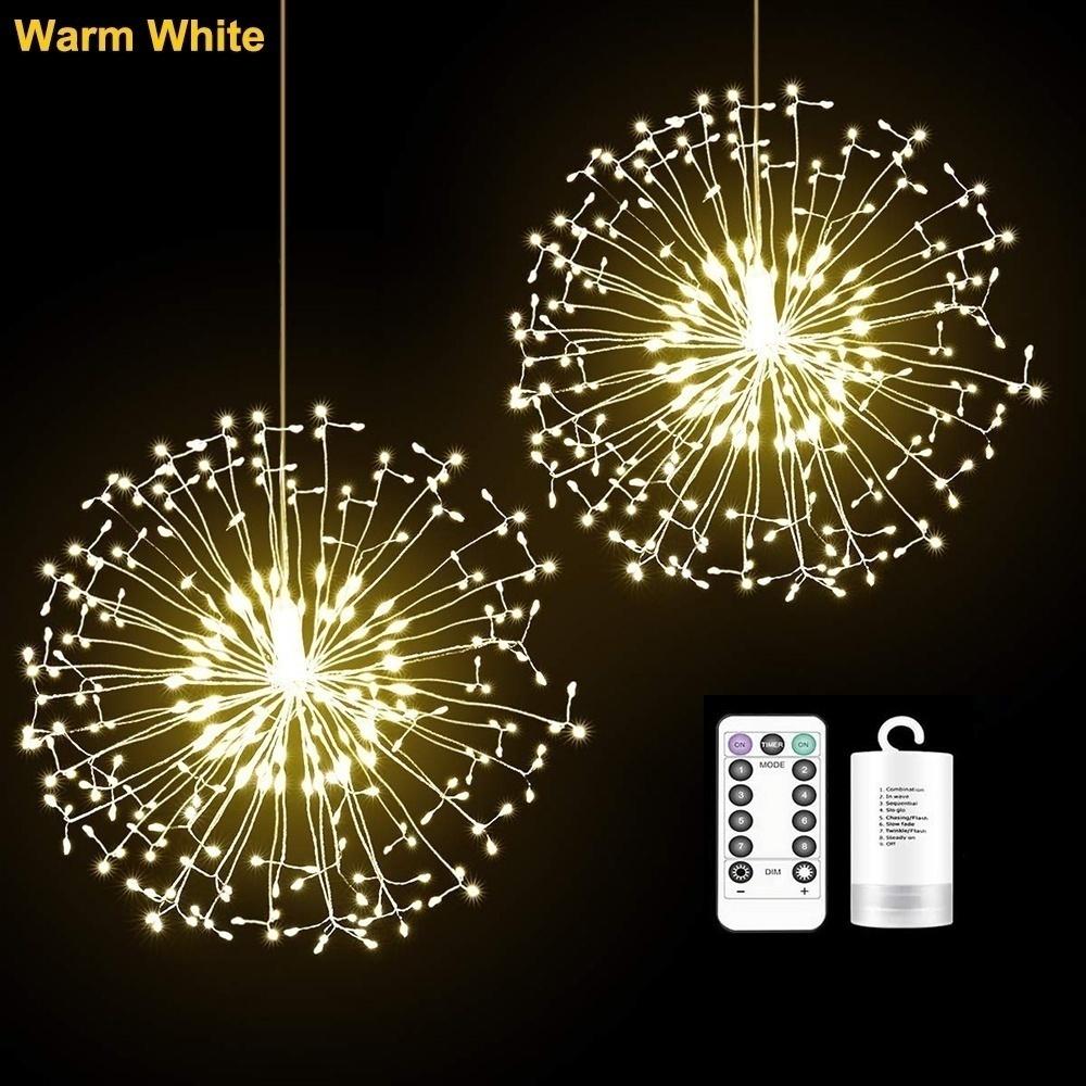 LED Dandelion Firework Copper Lights,8 Modes Dimmable String Fairy Lights with Remote Control Hanging Starburst Lights for Parties Home