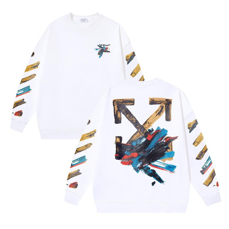 1319 Off-White 2026 Осень/Зима Новые Худи с Круглым Вырезом OW Graffiti Paint Стрелки Печатные Мужские и Женские