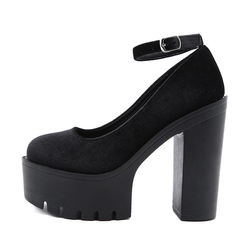 Весенне-осенние пикантные женские туфли-лодочки на платформе, женские туфли на толстом высоком каблуке, женская замшевая уличная обувь на черной резиновой подошве