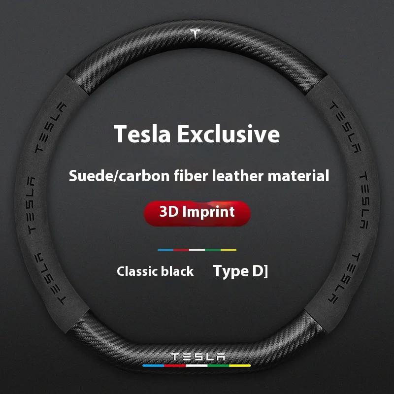 AMJ1 Tesla Steering Wheel Cover for Model 3/Y/S/X Roadster 2019-2025 Auto Interior Steering Wheel Accessories Anti-Slip Leather