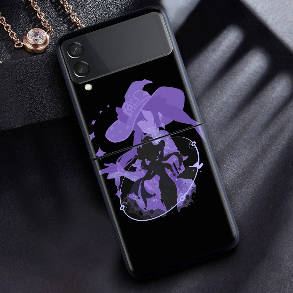 Чехол для Samsung Galaxy Z Flip 3 4 5G черный жесткий корпус для ПК Z Flip4 роскошный сегментированный чехол аниме Genshin Impact Cool
