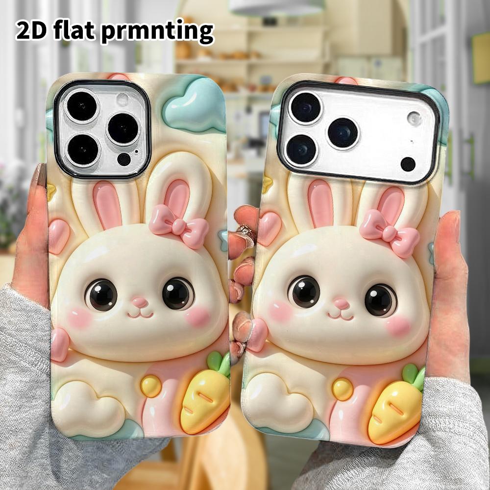 Phone Case: 2D flat design suitable for iPhone 18 17 16 15 14 13 Pro, little white rabbit with a bow, perfect Christmas and Halloween holiday gift