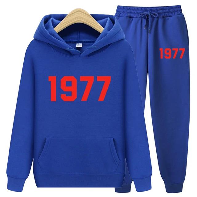 1977 Толстовка из двух предметов, комплект для мужчин и женщин, модный бренд High Street, свободные флисовые осенне-зимние теплые толстовки + брюки