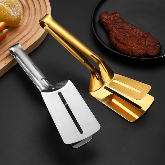 Stainless Steel Food Clip Hollow Long Anti-slip Handle Anti-scald Multifunctional Steak Meat Fish Frying Barbecue Serving Clamp Tong Spatula