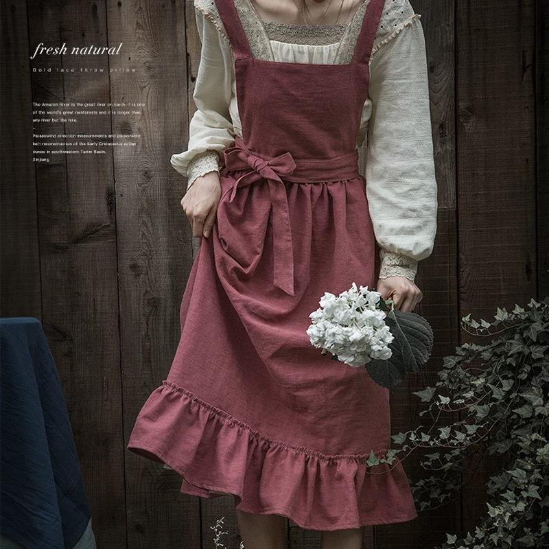 Скандинавский однотонный фартук в стиле французской пасторали, маслостойкий, для приготовления пищи на кухне