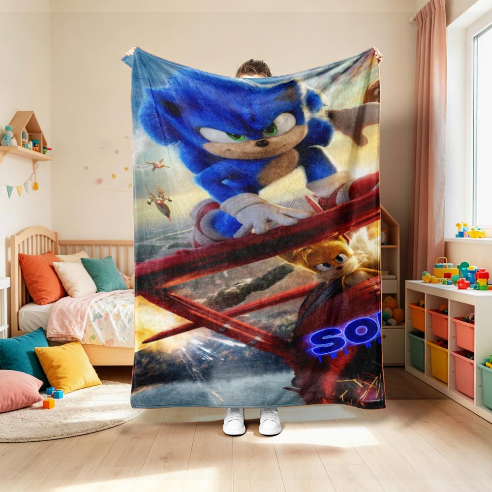 Teens Cartoon Gifts Flannel Throw Blanket Sonic Flannel Blanket Soft Warm Comfortable for Living Room Car Camping Dormitory best