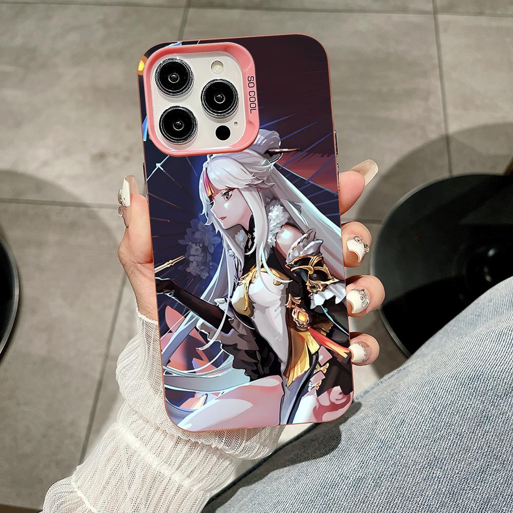 Game GI Ningguang Pink Translucent Mobile Phone Case for iPhone 17 16 15 14 13 12 11 X XR XS 8 7 Air Pro Max Plus Colorful Cover