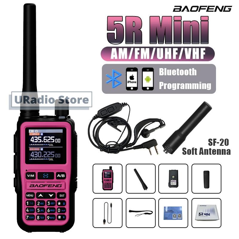 Baofeng UV-5R Mini Walkie Talkie BF-5R Mini Ham Two Way Radio Pink Dual Display USB-C 999 Channel AM For Camping Hiking Hunting