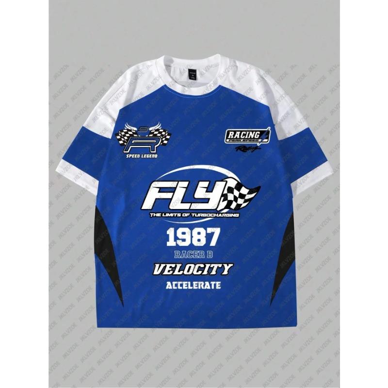 Summer Round Neck 3D Racing Printed Top Fashionable Casual Short Sleeved Men's T-shirts