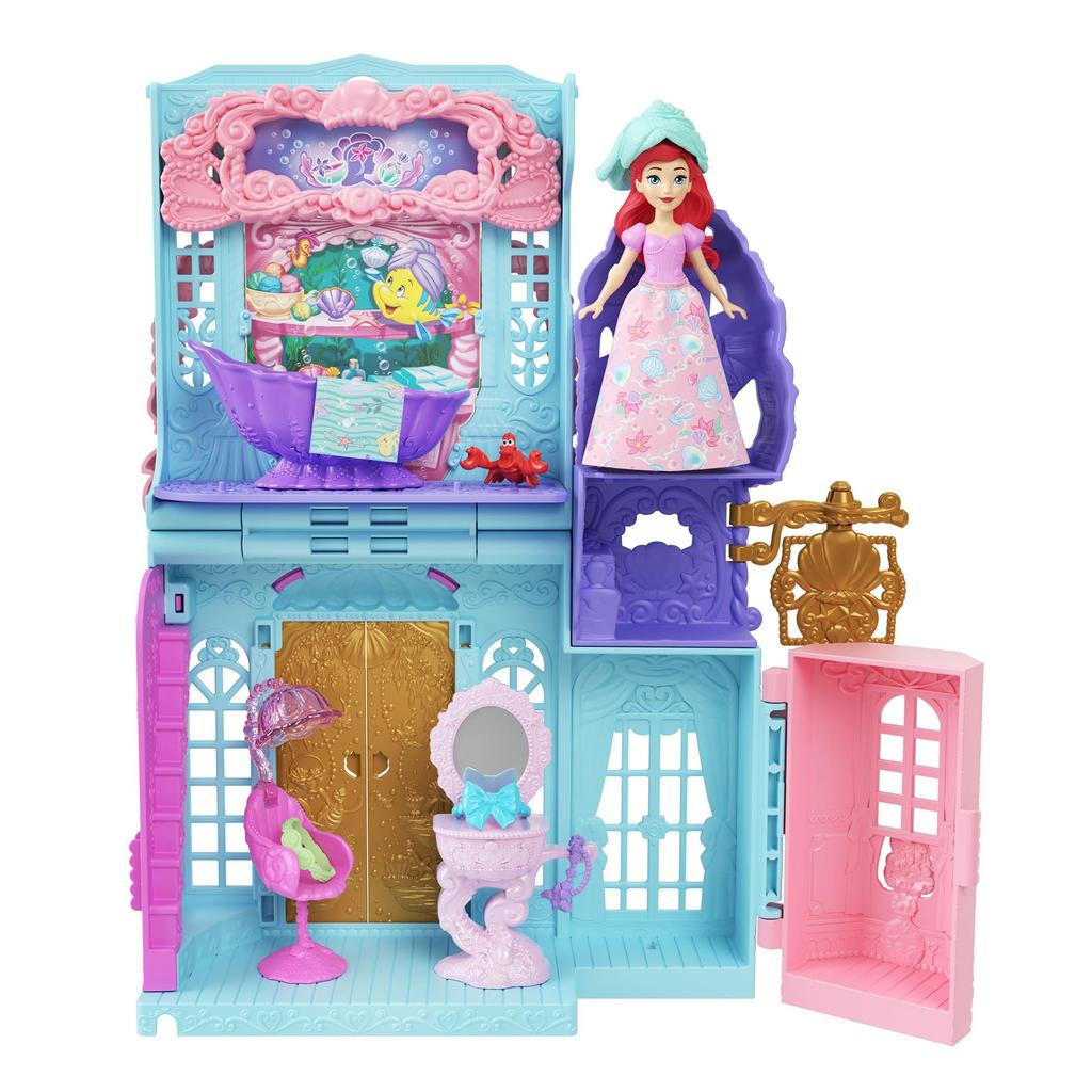 Mattel Disney Princess Fun Shop Relaxing Spa Castle Mini Playset with 1 Mini Ages Blue JLT64 Ariel's (Stackable Series! Doll) Doll, 3+,